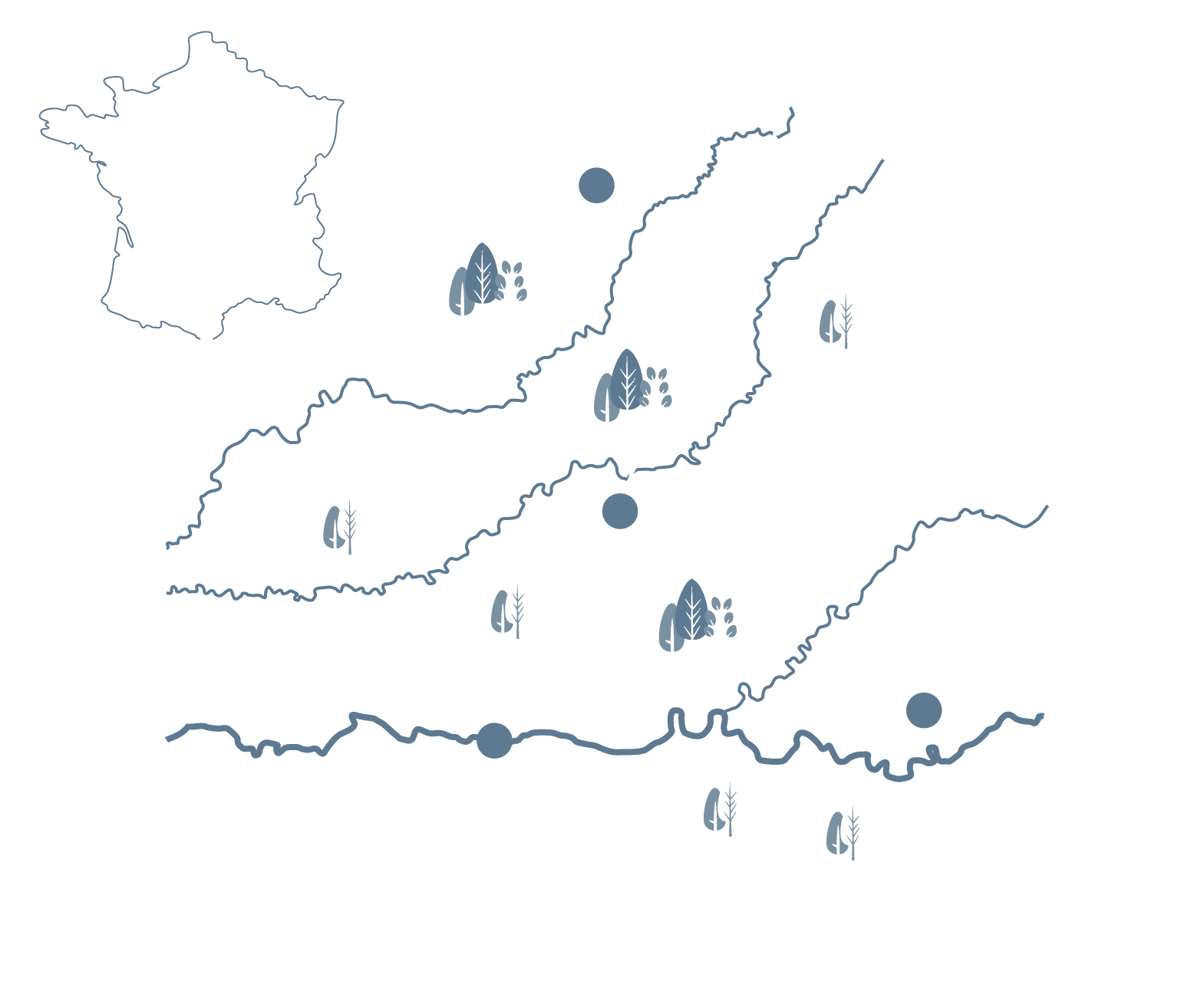 Carte de l'Yonne avec rivières et arbres